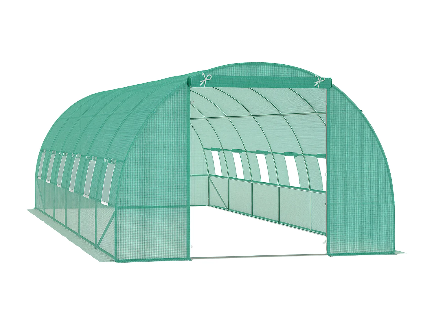 Serra da giardino a tunnel con rivestimento in plastica verde