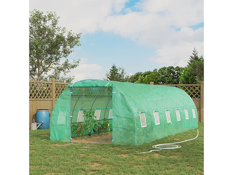 Serra da giardino a tunnel con rivestimento in plastica verde
