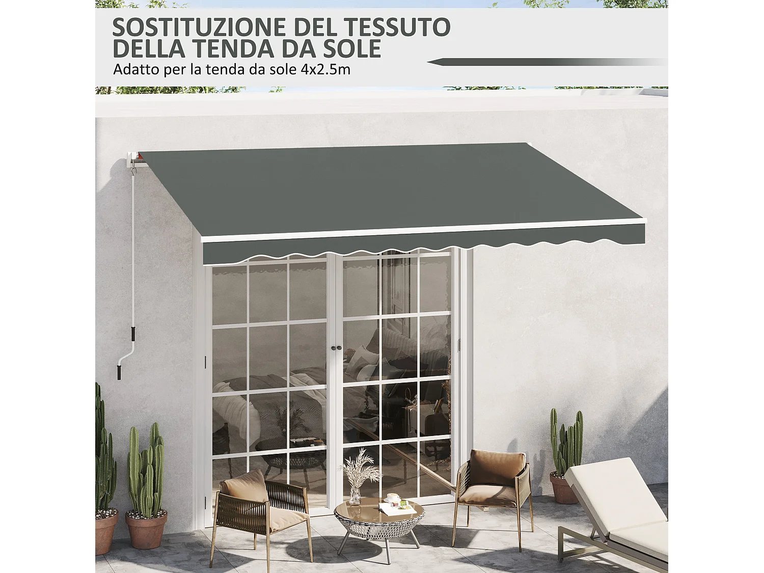 Telo di ricambio per tenda a bracci in poliestere da 4x2.5 m grigio