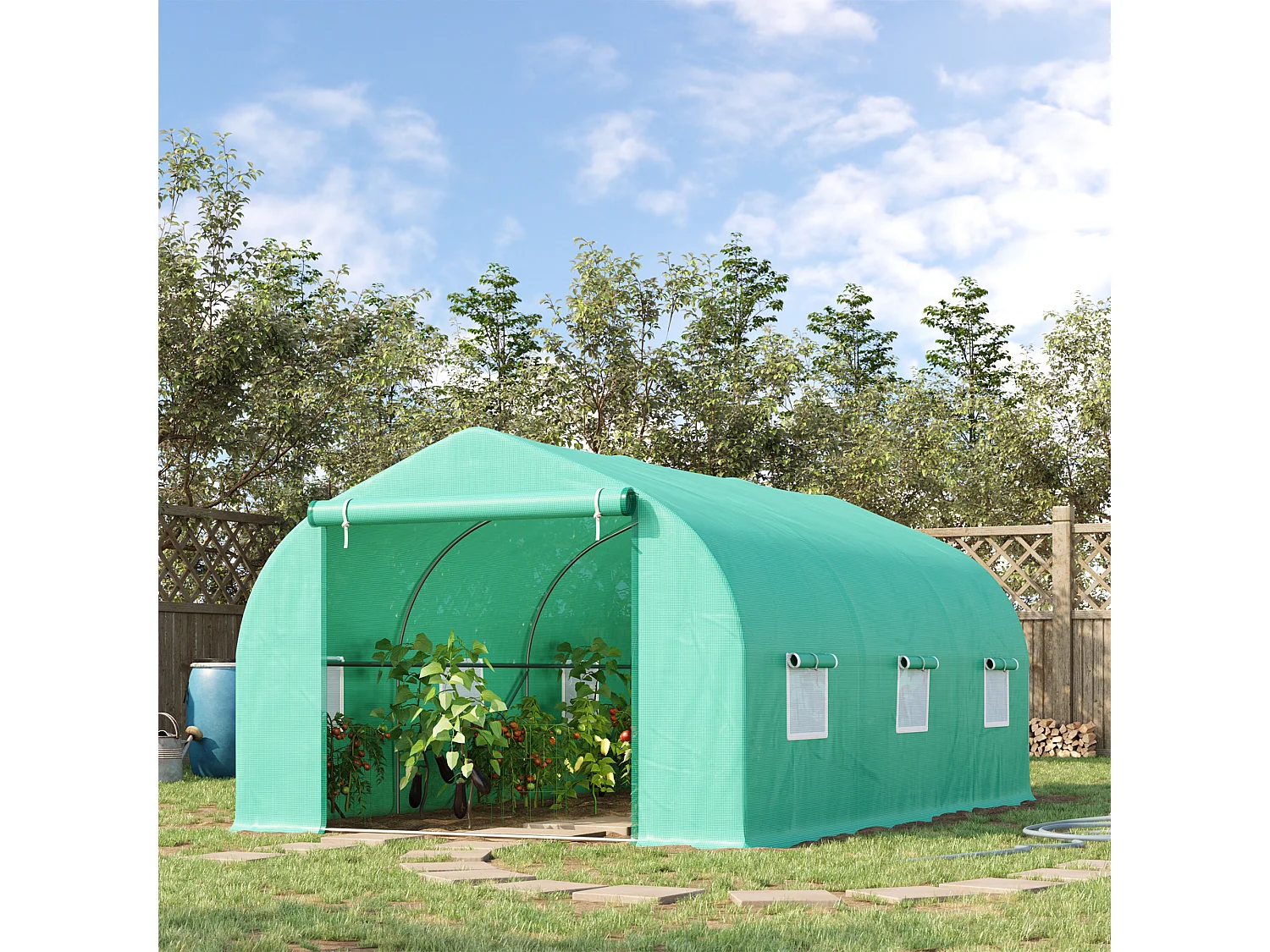 Serra per orto a tunnel 4.5x3x2m in acciaio e pe verde scuro