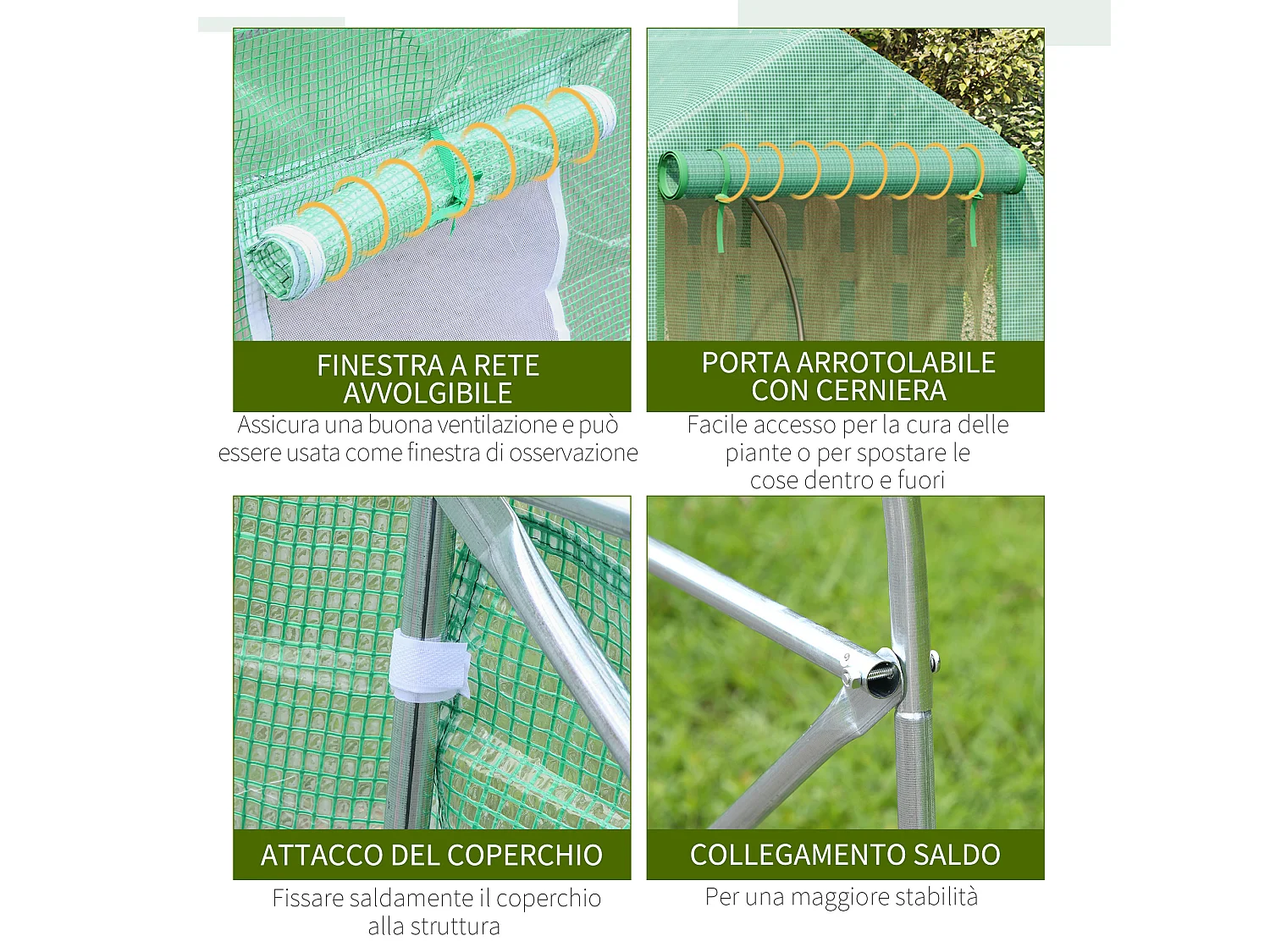 Serra per orto a tunnel 4.5x3x2m in acciaio e pe verde scuro