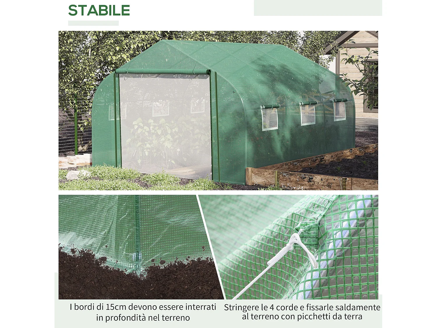 Serra tunnel copertura pe telaio acciaio 6 finestre 3.5x3x2m