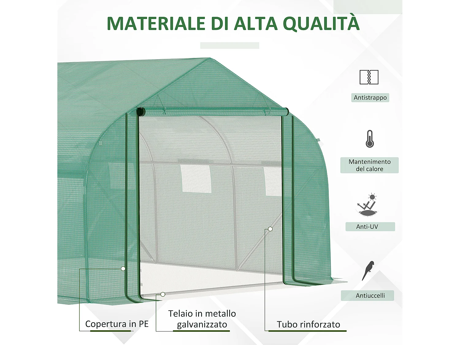 Serra tunnel copertura pe telaio acciaio 6 finestre 3.5x3x2m