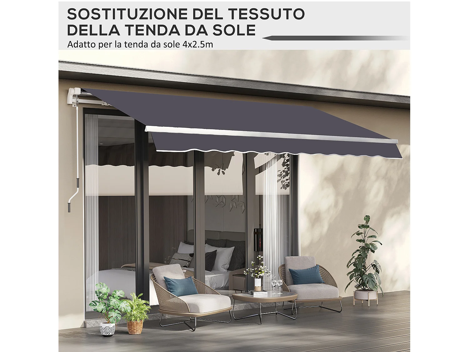 Telo di ricambio per tenda a bracci in poliestere da 3.6x3 m grigio