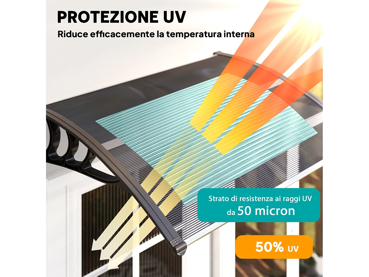 Pensilina da esterno anti-uv per porte e finestre 100x80 cm