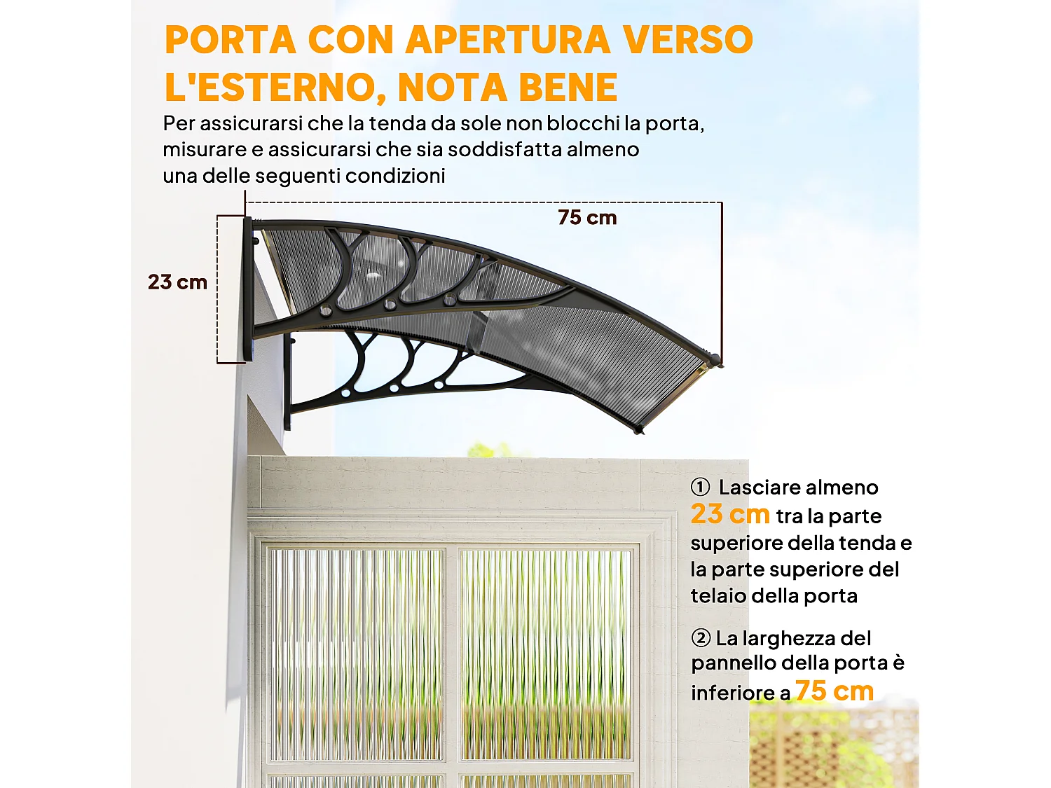 Pensilina da esterno anti-uv per porte e finestre 100x80 cm