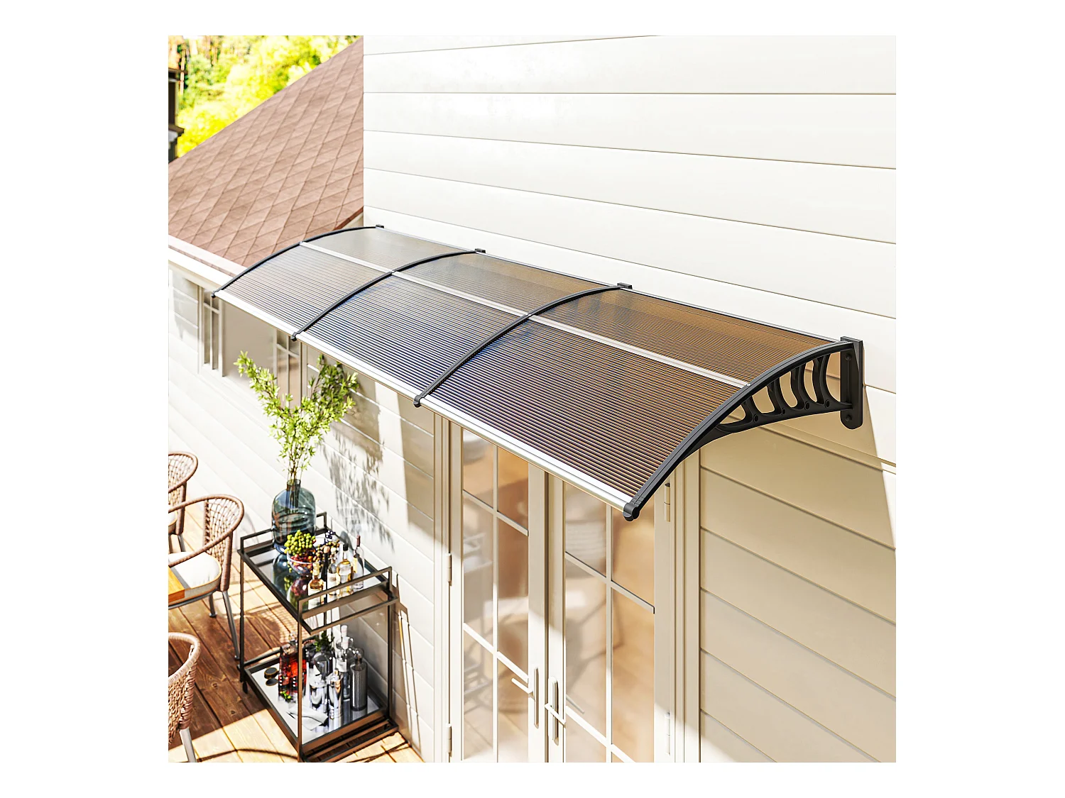 Pensilina da esterno in policarbonato 303x100x26cm marrone