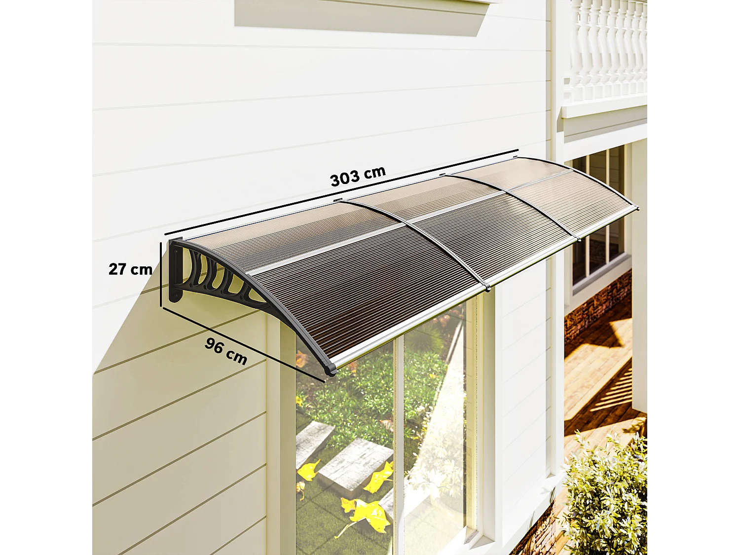 Pensilina da esterno in policarbonato 303x100x26cm marrone