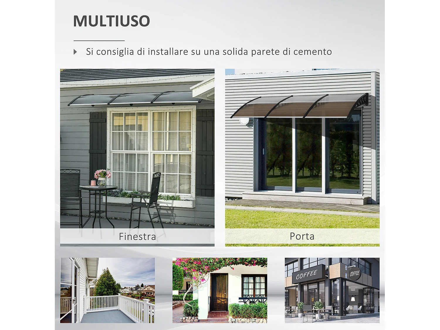 Pensilina da esterno in policarbonato 303x100x26cm marrone