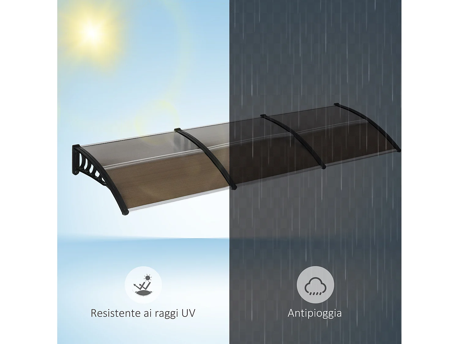 Pensilina da esterno in policarbonato 303x100x26cm marrone
