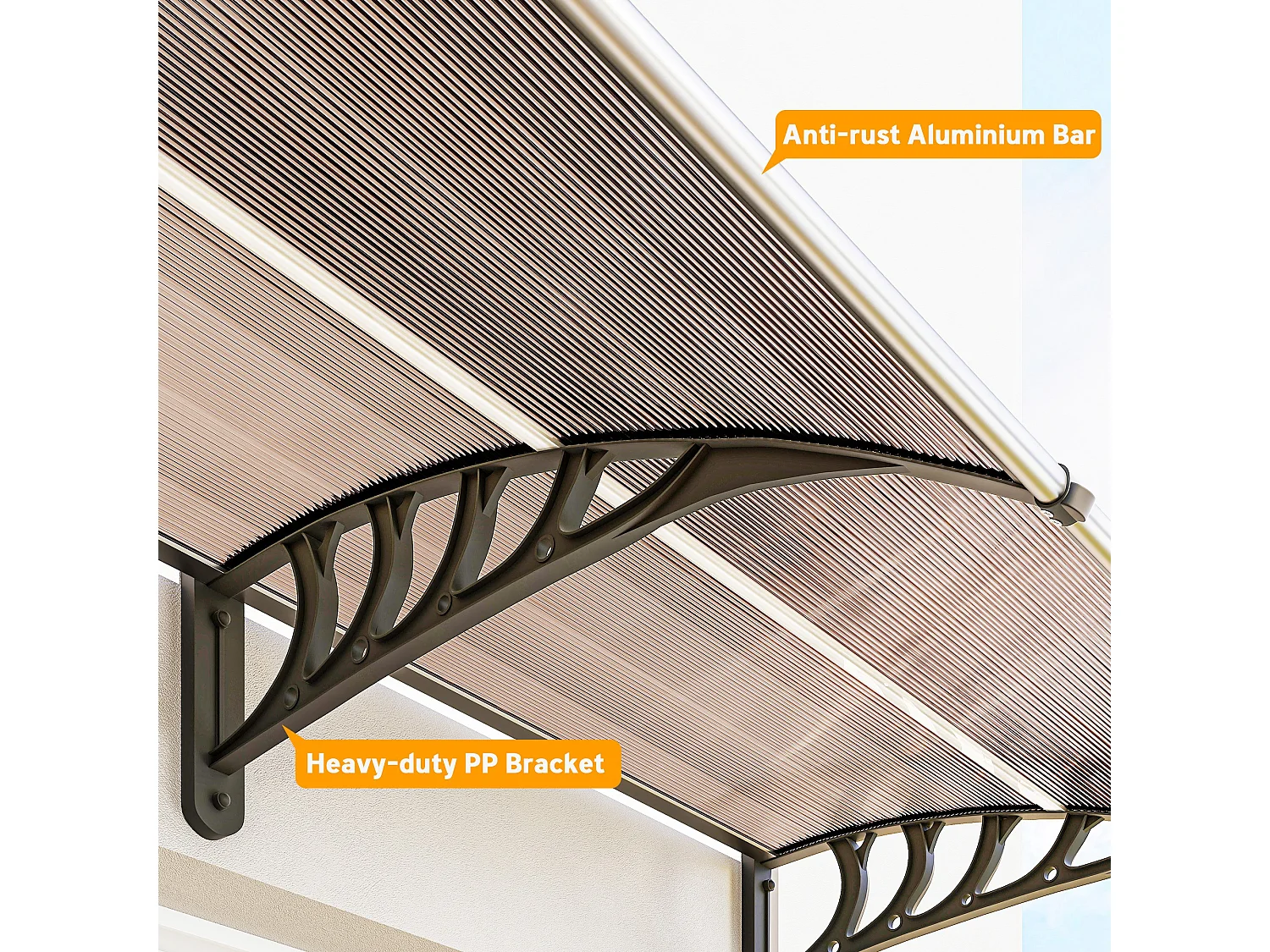 Pensilina da esterno in policarbonato 303x100x26cm marrone