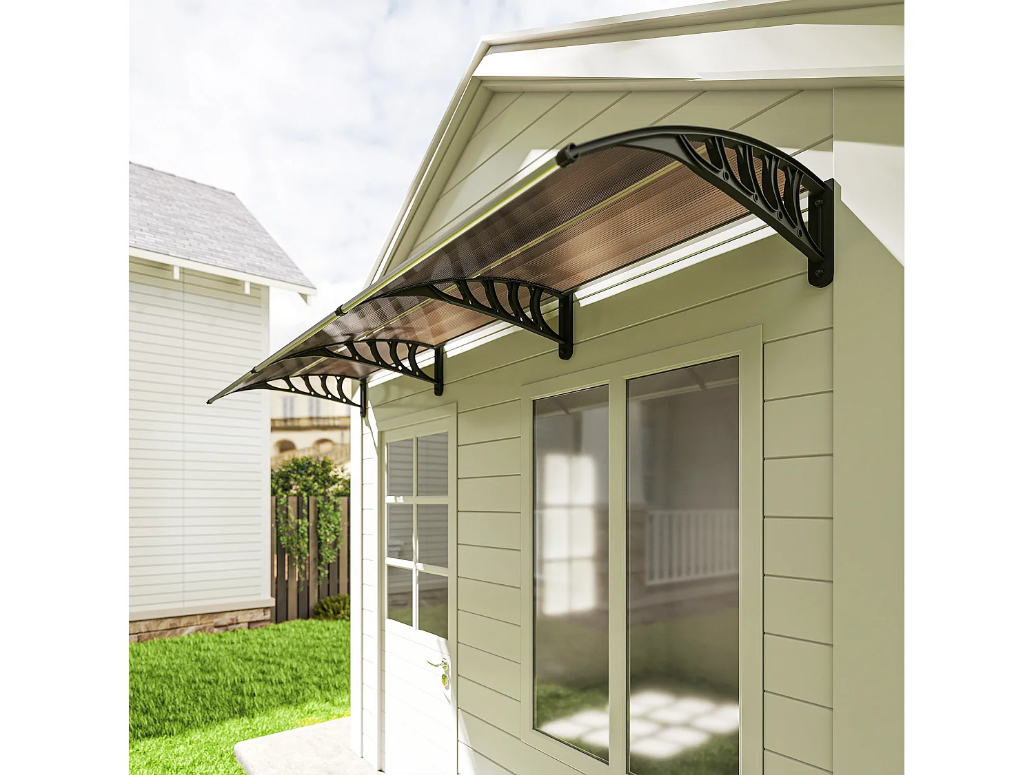 Pensilina da esterno in policarbonato 303x100x26cm marrone