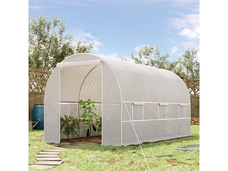 Serra da giardino a tunnel 4x2x2m in metallo e pe bianco