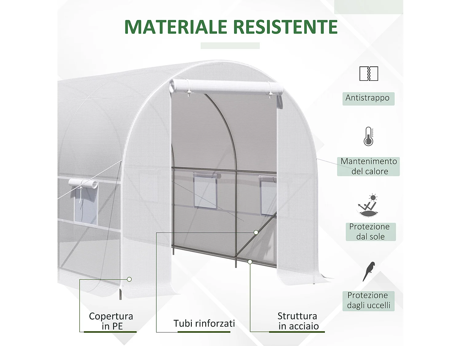 Serra da giardino a tunnel 4x2x2m in metallo e pe bianco