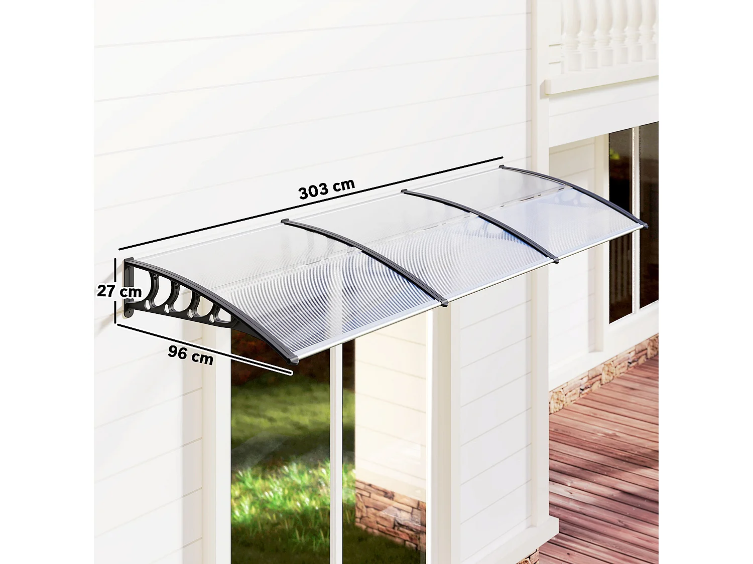 Tettoia in policarbonato e alluminio per finestre e porte 303x96x27 cm