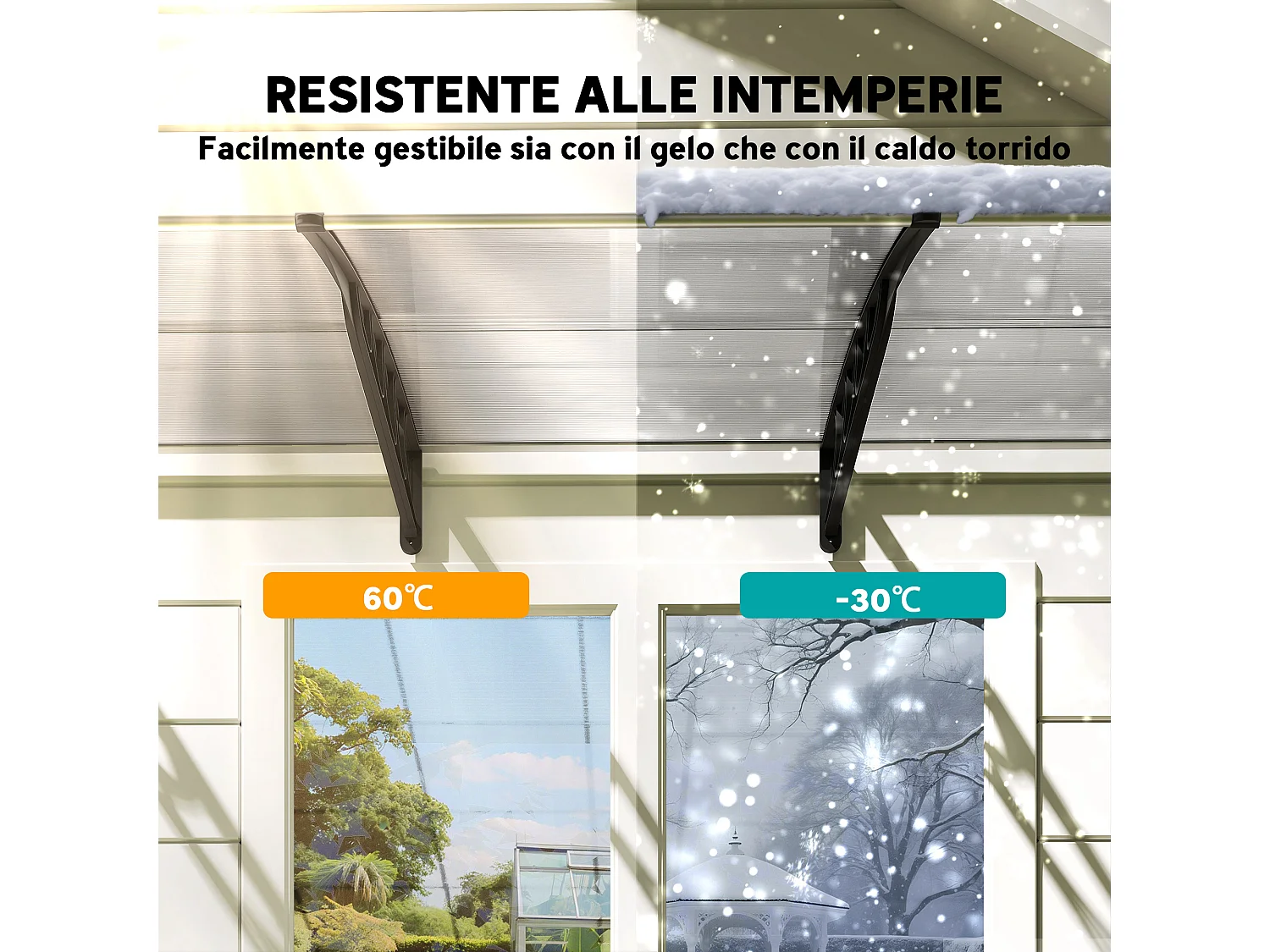 Tettoia in policarbonato e alluminio per finestre e porte 303x96x27 cm