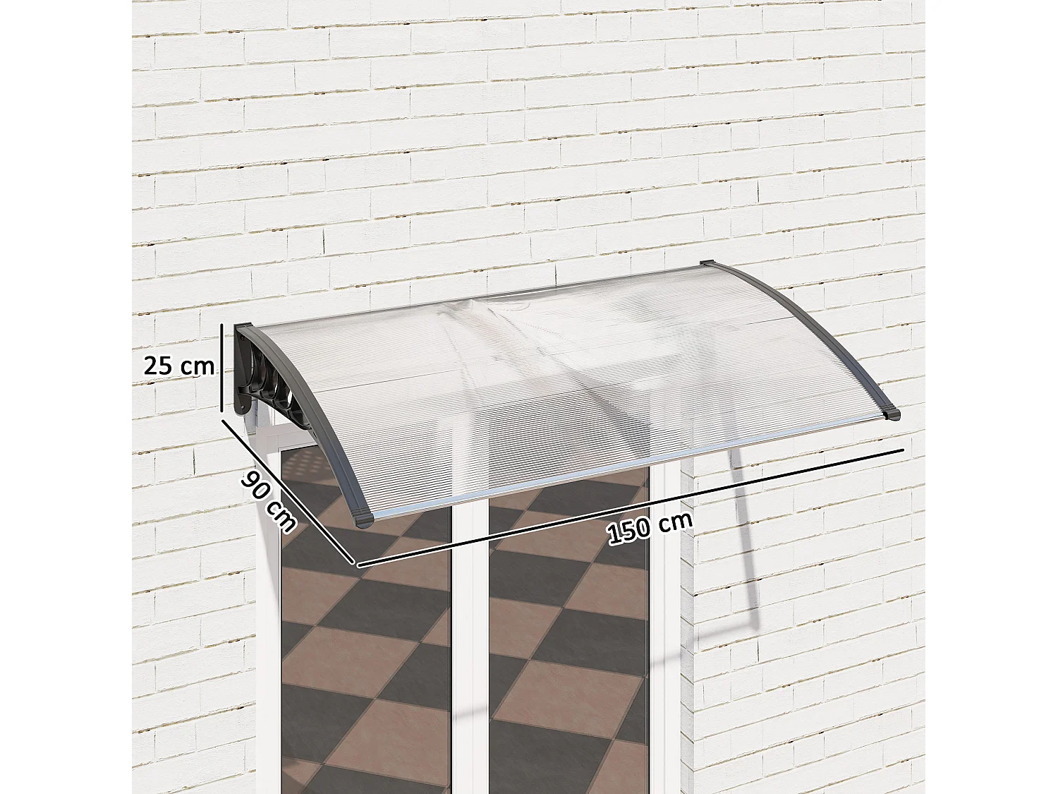 Tenda da sole ricurva con viti in policarbonato pp e alluminio nero