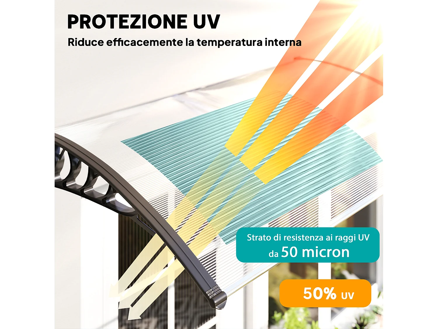 Tenda da sole ricurva con viti in policarbonato pp e alluminio nero