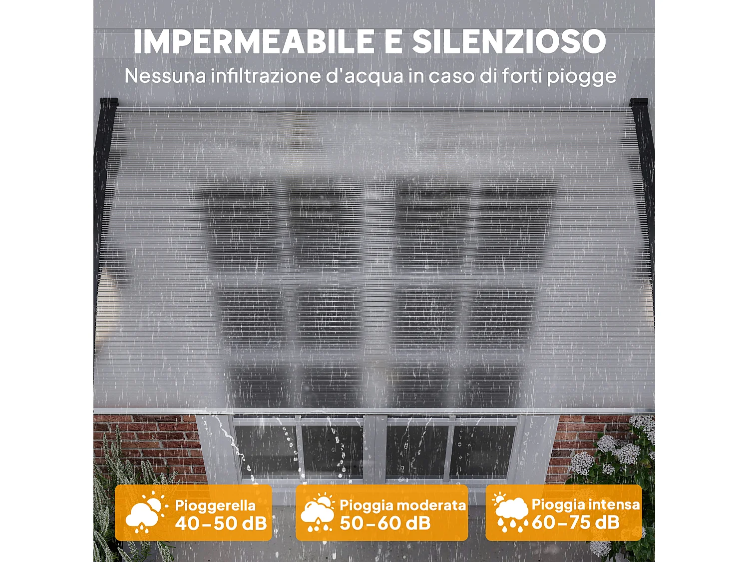 Tenda da sole ricurva con viti in policarbonato pp e alluminio nero