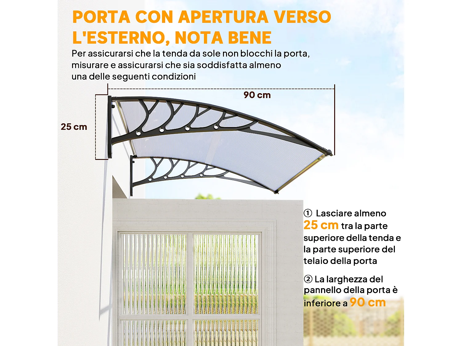 Tenda da sole ricurva con viti in policarbonato pp e alluminio nero