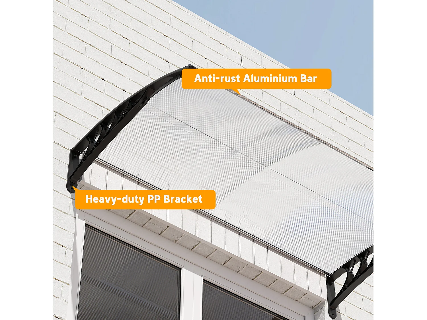 Tenda da sole ricurva con viti in policarbonato pp e alluminio nero