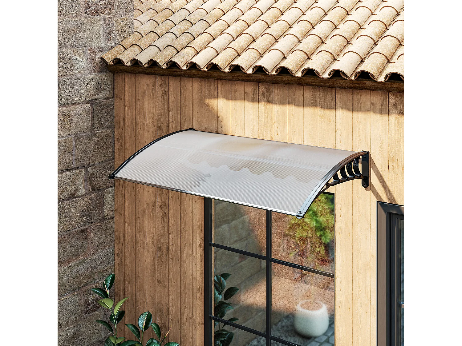 Tenda da sole ricurva con viti in policarbonato pp e alluminio nero