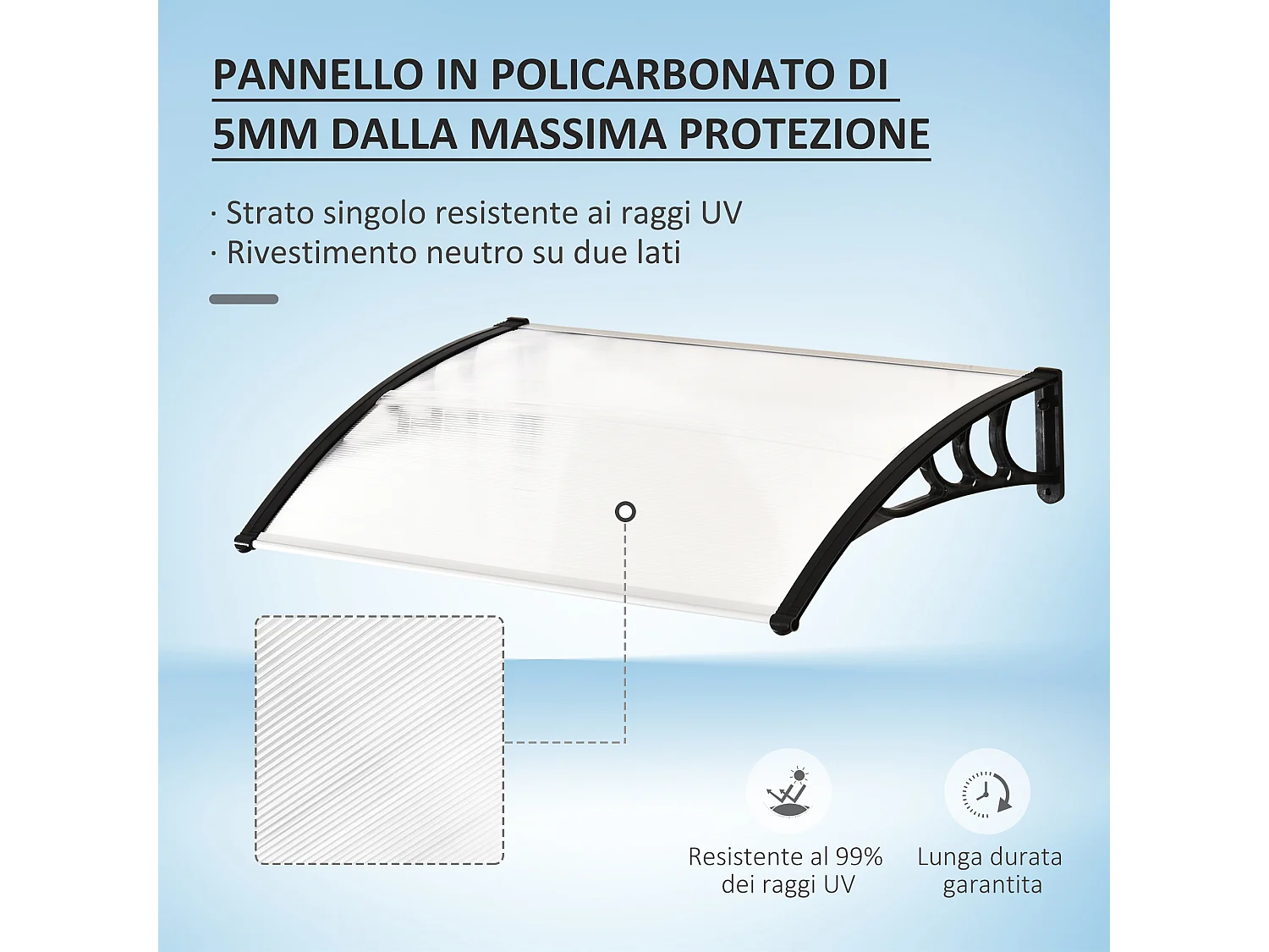 Pensilina da esterno trasparente per porta e finestra in policarbonato