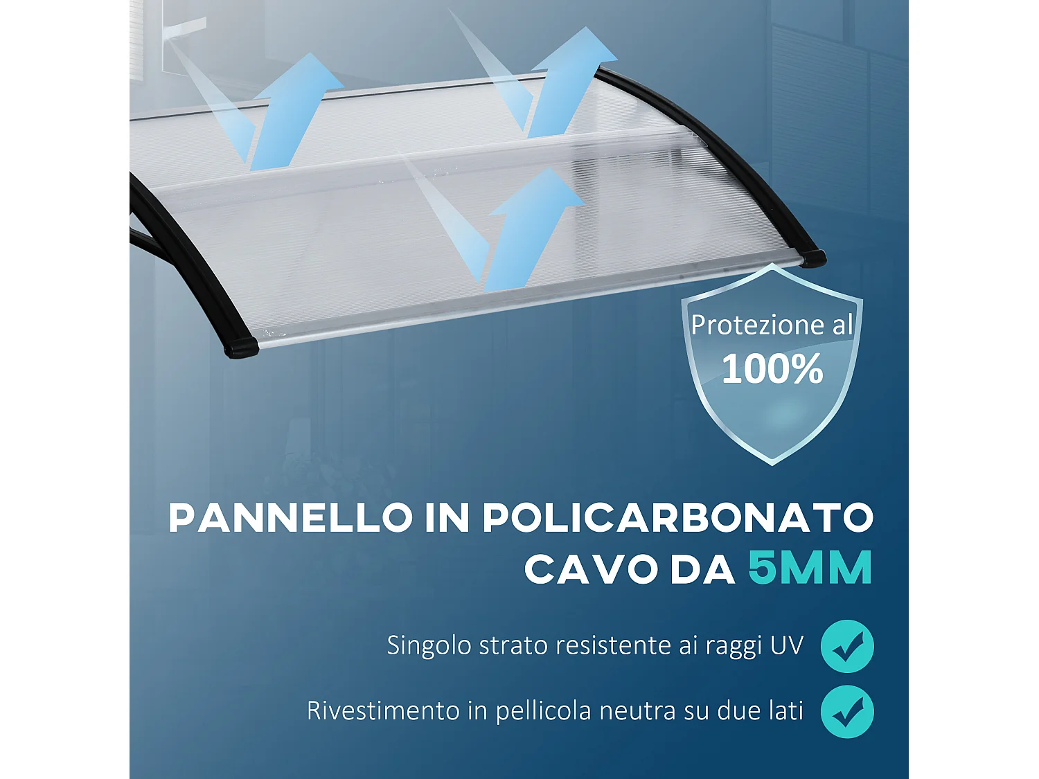 Pensilina da esterno in policarbonato 110x60x18cm trasparente