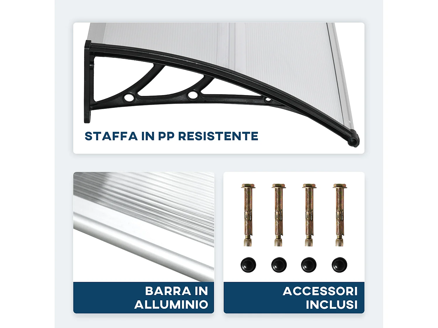 Pensilina da esterno in policarbonato 110x60x18cm trasparente