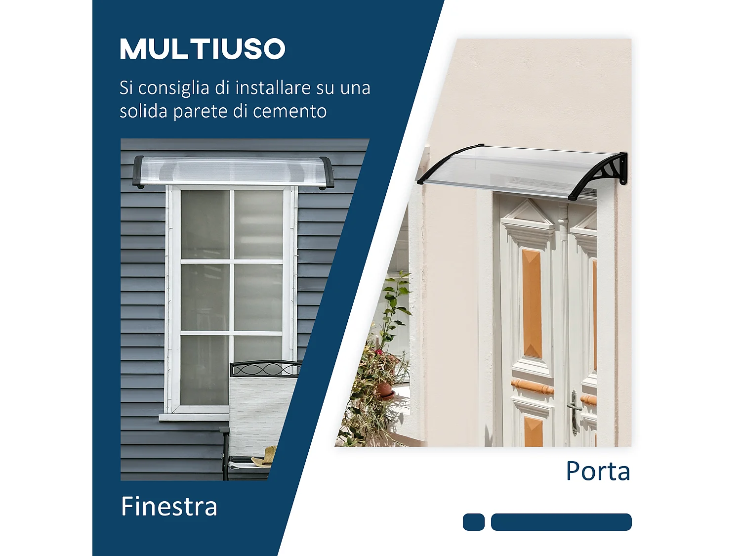 Pensilina da esterno in policarbonato 110x60x18cm trasparente