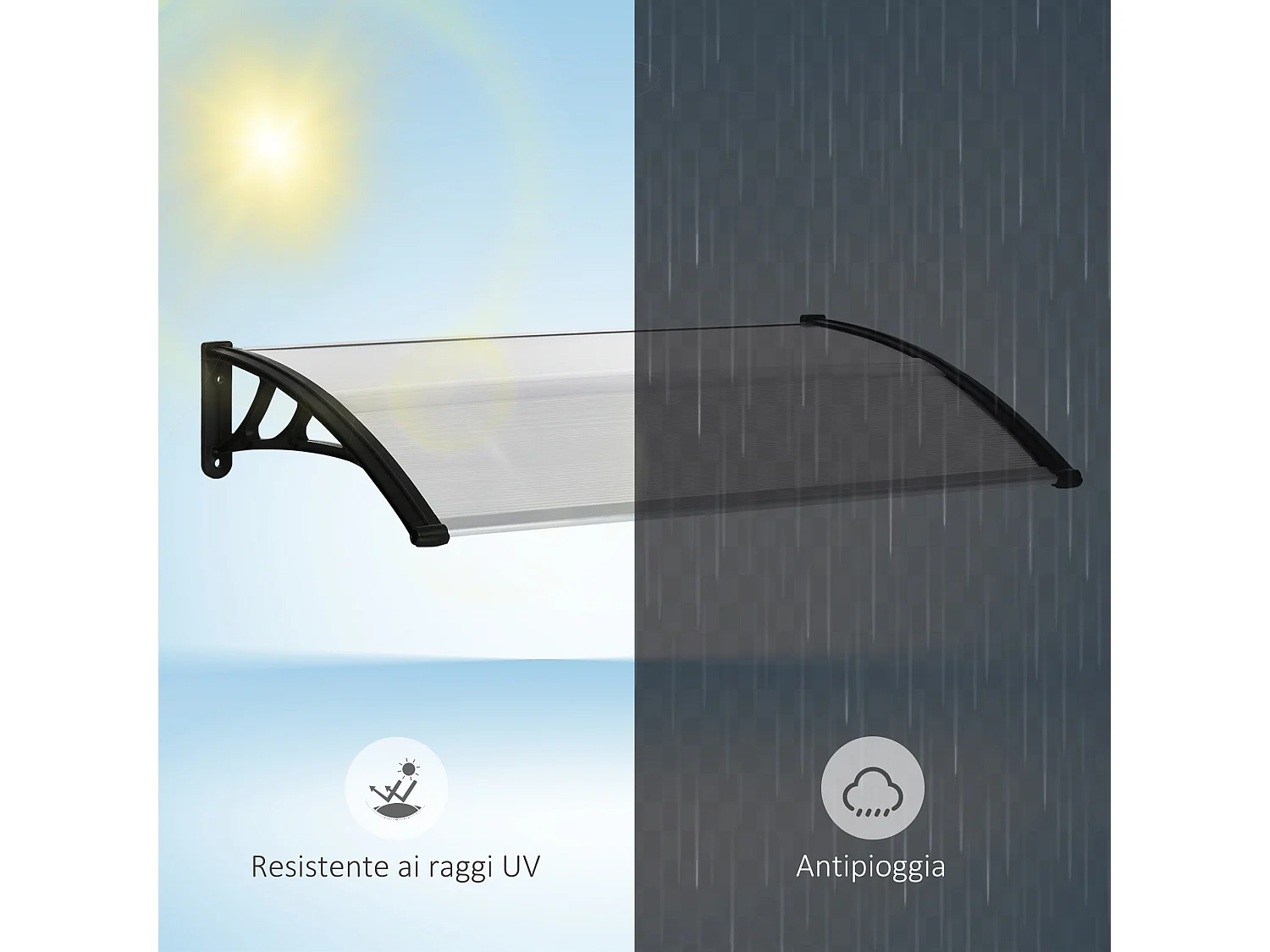 Pensilina da esterno in policarbonato 110x60x18cm trasparente