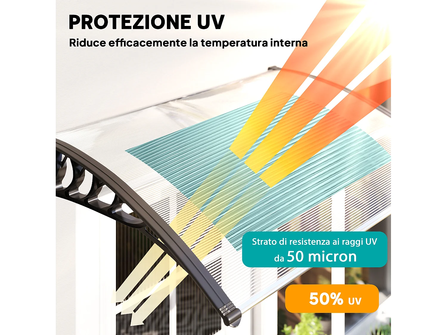 Tettoia per esterni ricurva con viti in policarbonato pp e alluminio
