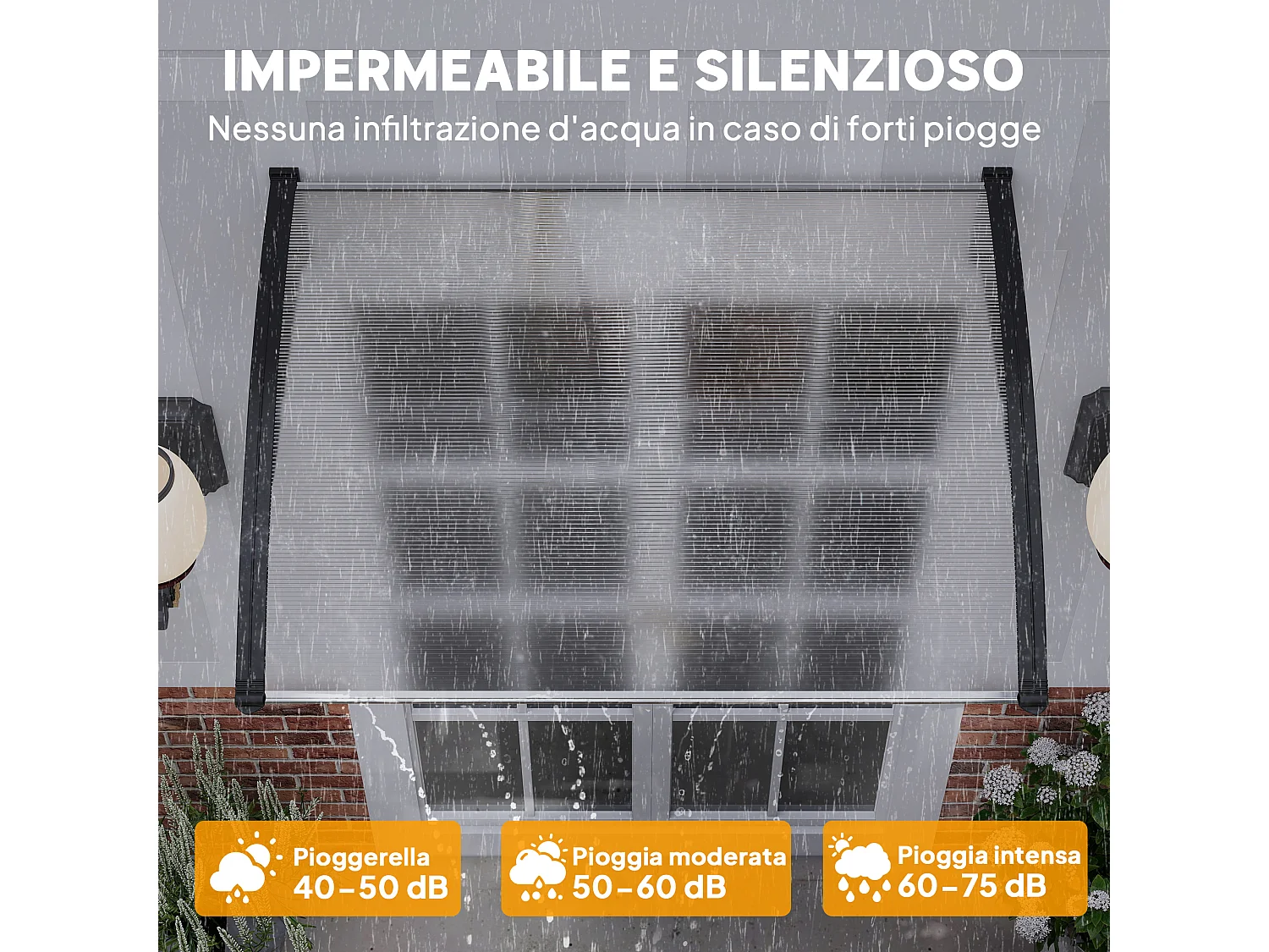 Tettoia per esterni ricurva con viti in policarbonato pp e alluminio