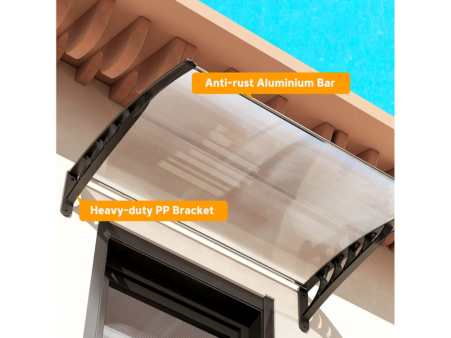 Tettoia per esterni ricurva con viti in policarbonato pp e alluminio