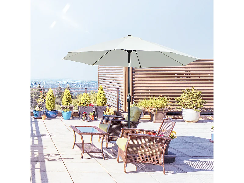 Ombrellone rotondo a manovella regolabile su 3 angolazioni crema