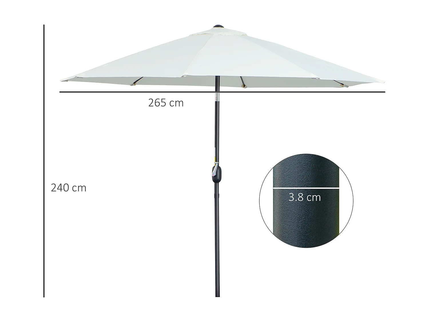 Ombrellone rotondo a manovella regolabile su 3 angolazioni crema