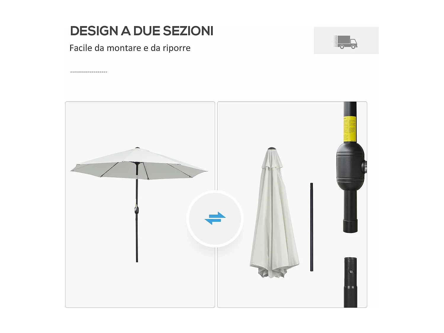 Ombrellone rotondo a manovella regolabile su 3 angolazioni crema