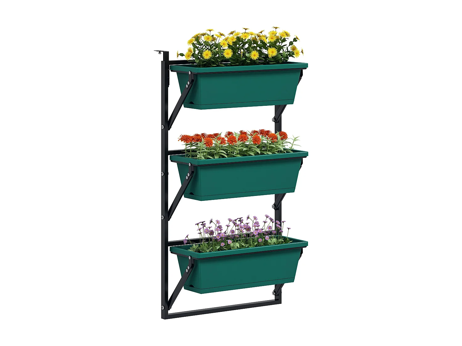 Fioriera verticale da esterno con 3 vasi in plastica verde