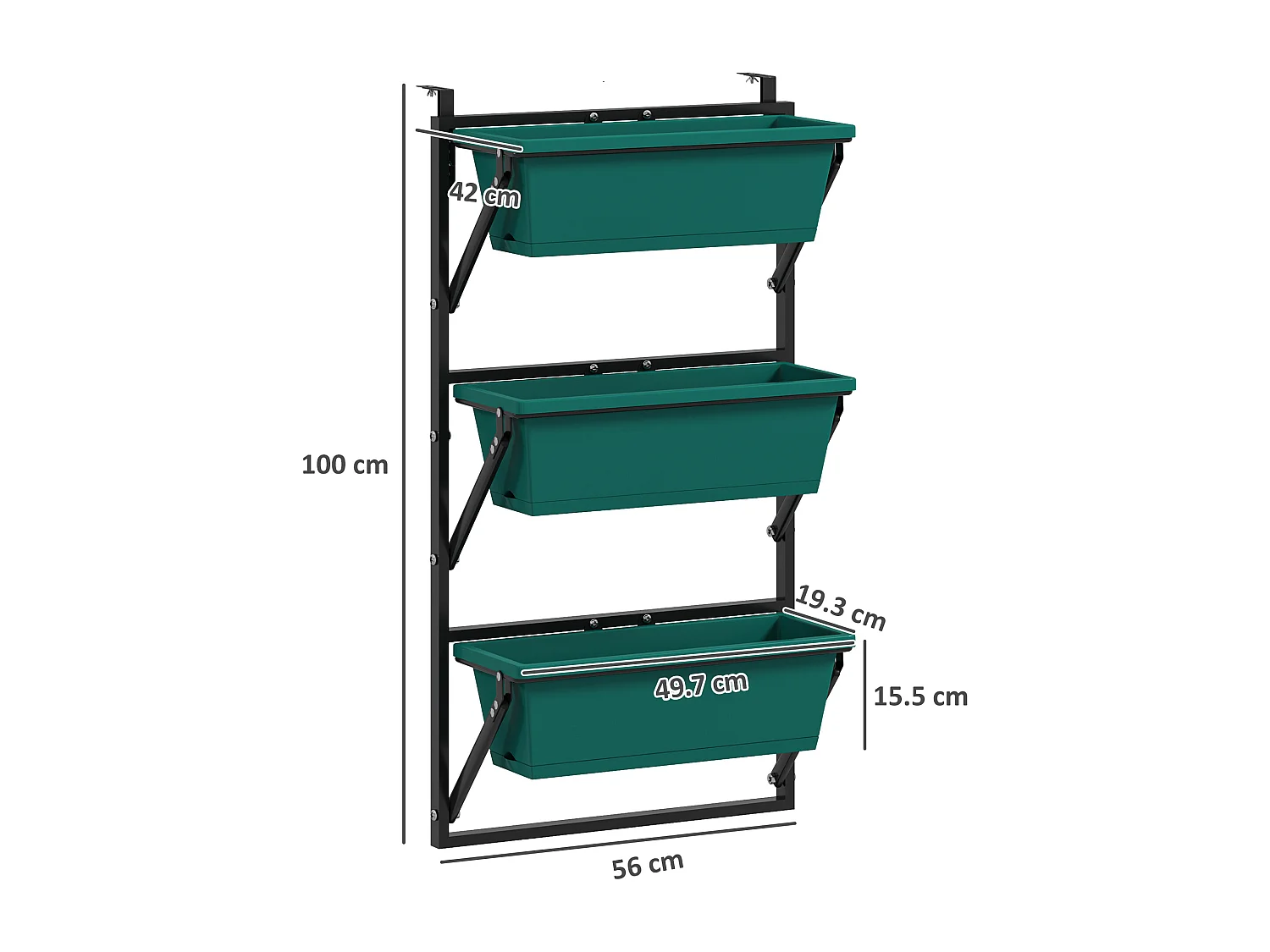 Fioriera verticale da esterno con 3 vasi in plastica verde