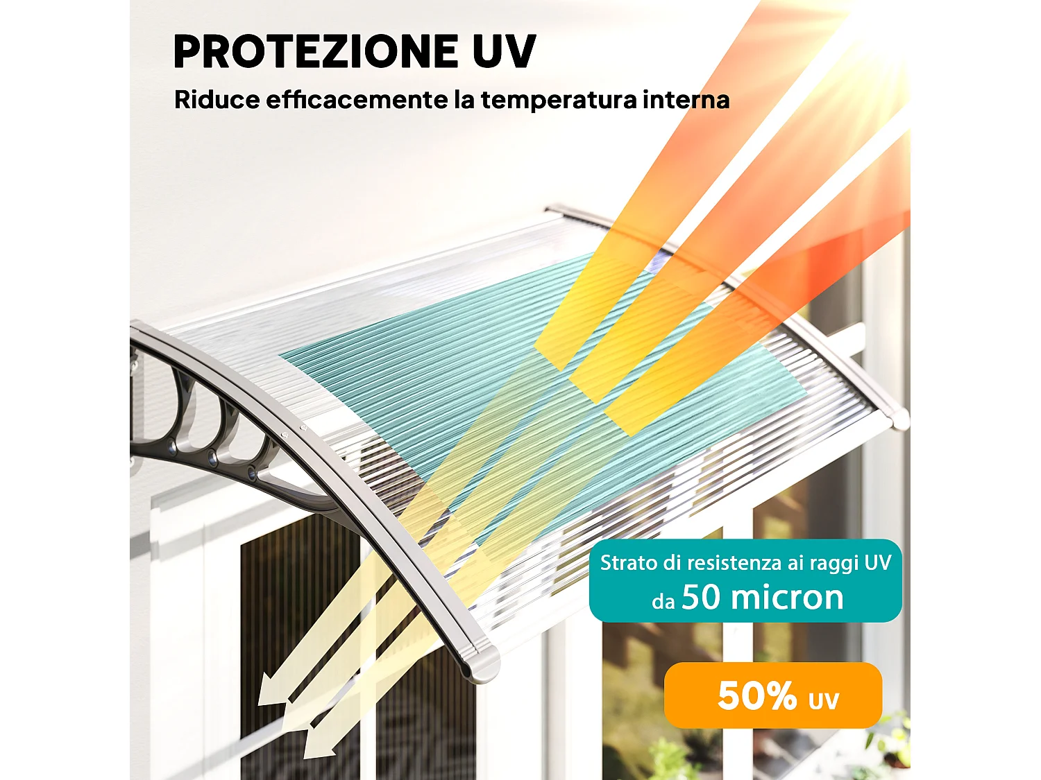 Pensilina da esterno anti-uv per porte e finestre 100x80 cm