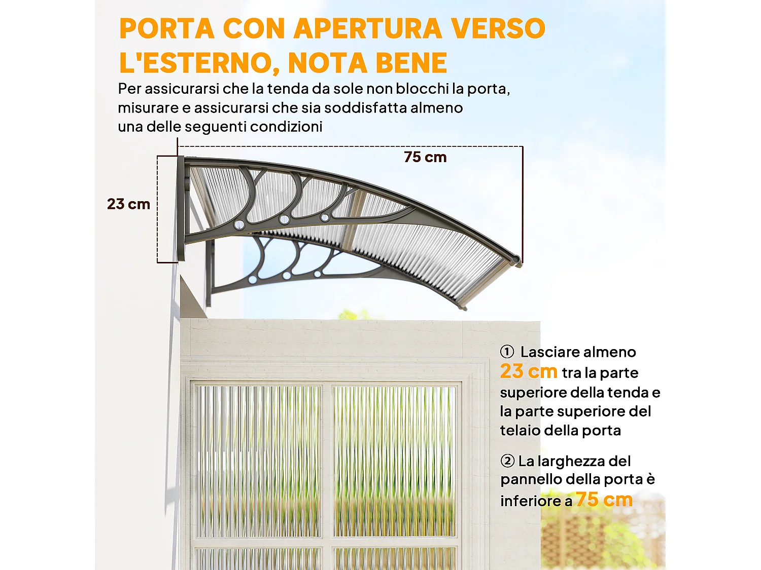 Pensilina da esterno anti-uv per porte e finestre 100x80 cm