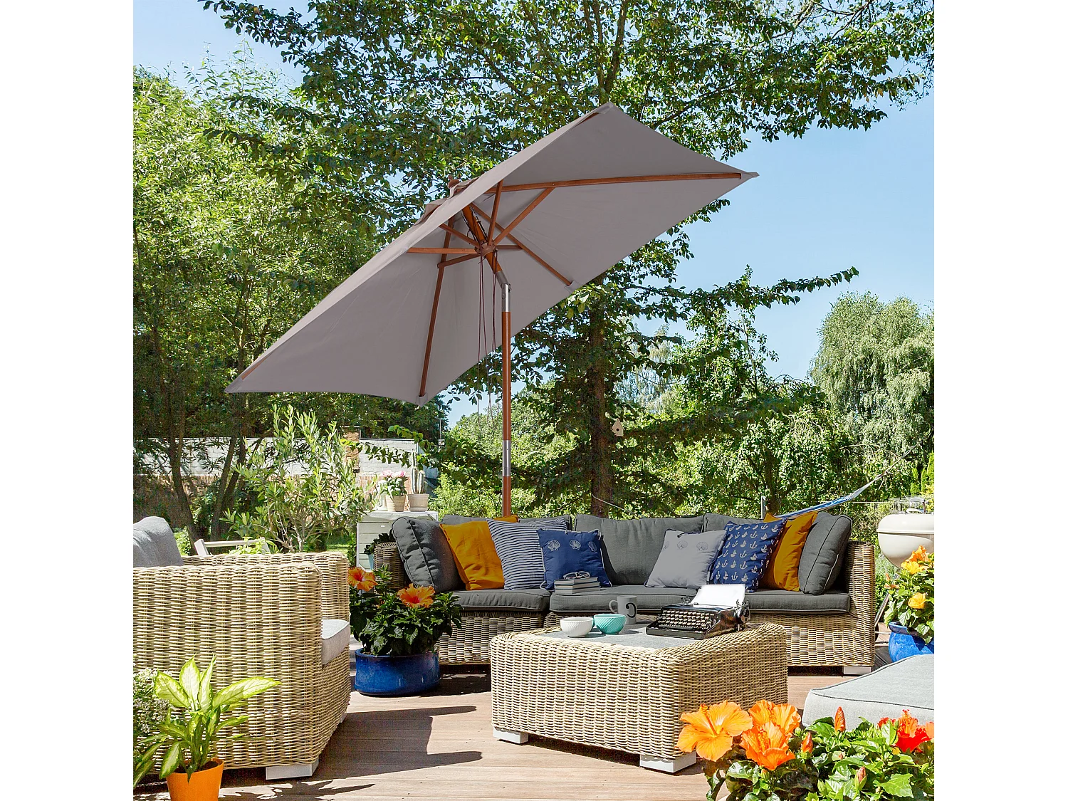 Ombrellone da giardino inclinabile 2x1.5m a 6 stecche grigio