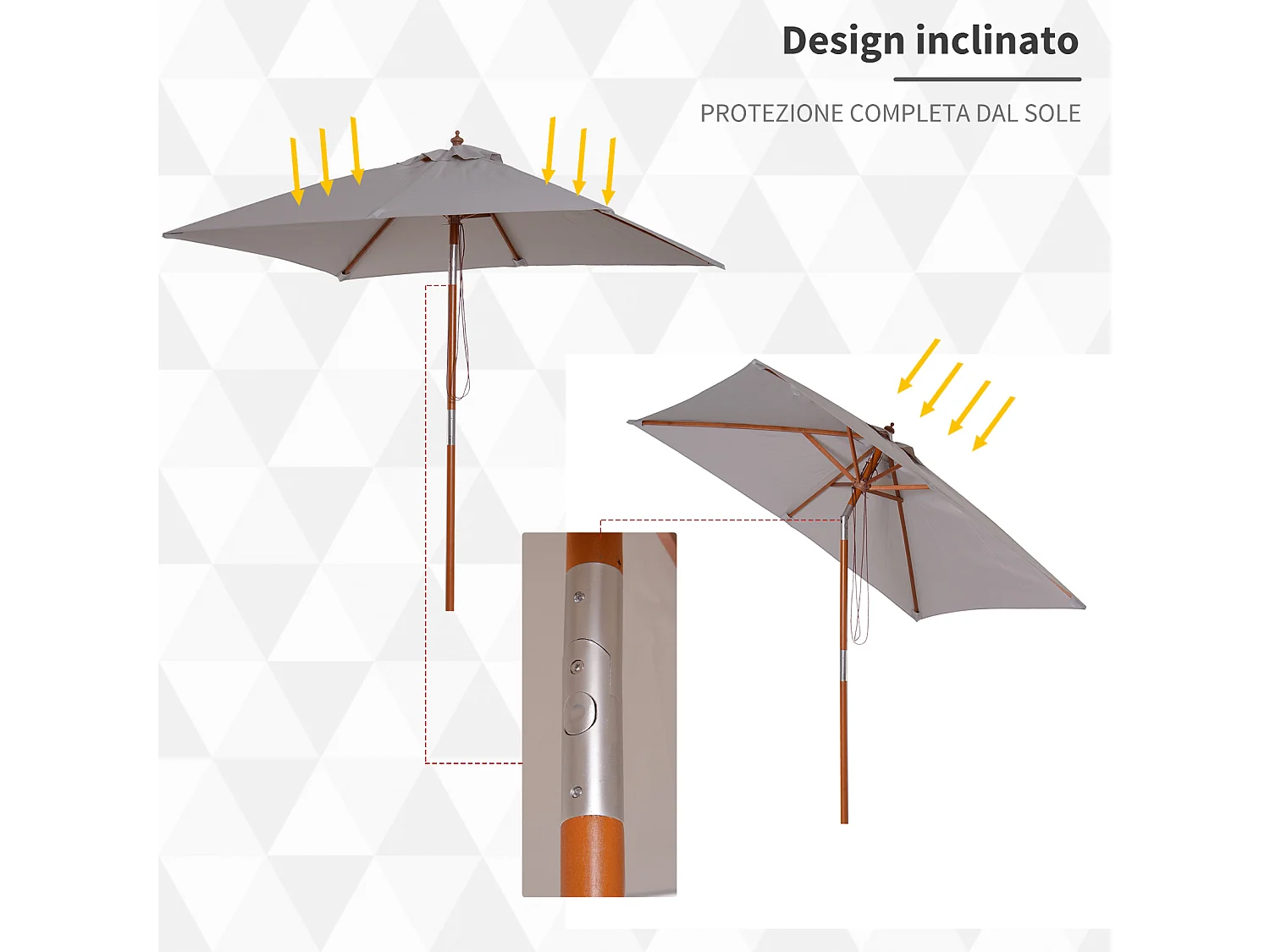 Ombrellone da giardino inclinabile 2x1.5m a 6 stecche grigio