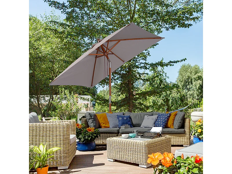 Ombrellone da giardino inclinabile 2x1.5m a 6 stecche grigio