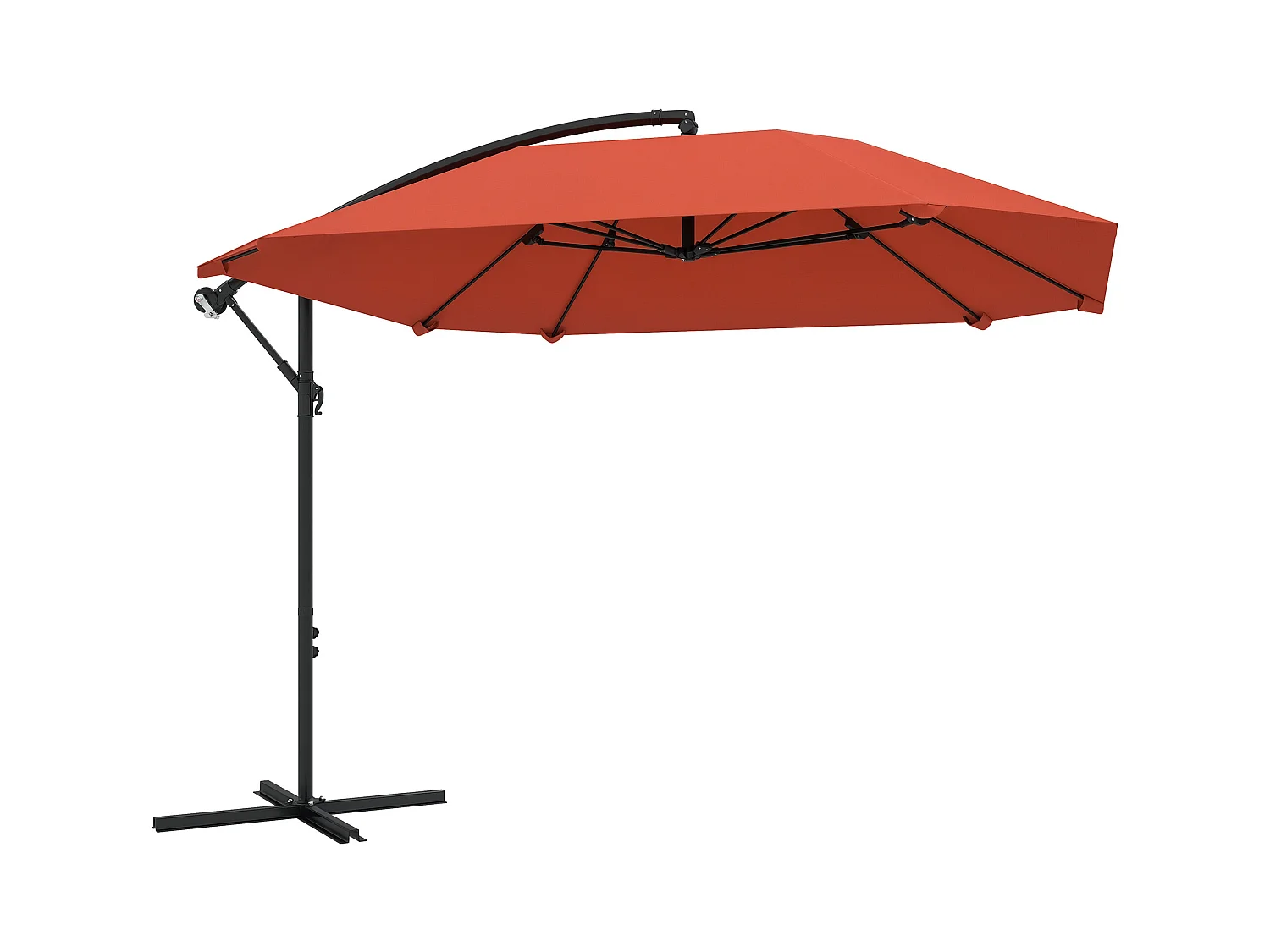Ombrellone a sbalzo con copertura regolabile e base a croce bordeaux