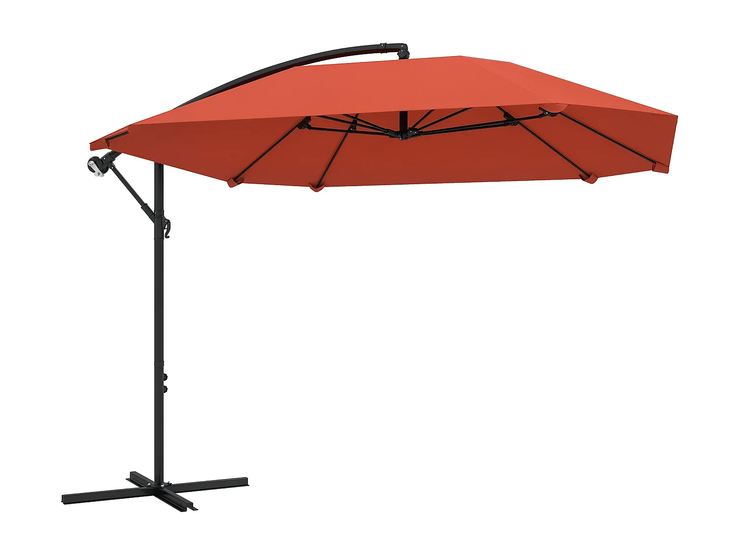 Ombrellone a sbalzo con copertura regolabile e base a croce bordeaux