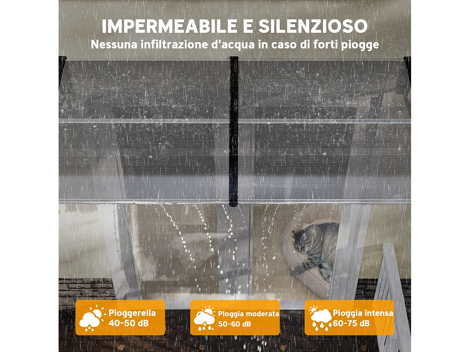 Tettoia esterna con supporto per finestre balconi porte in pp nero