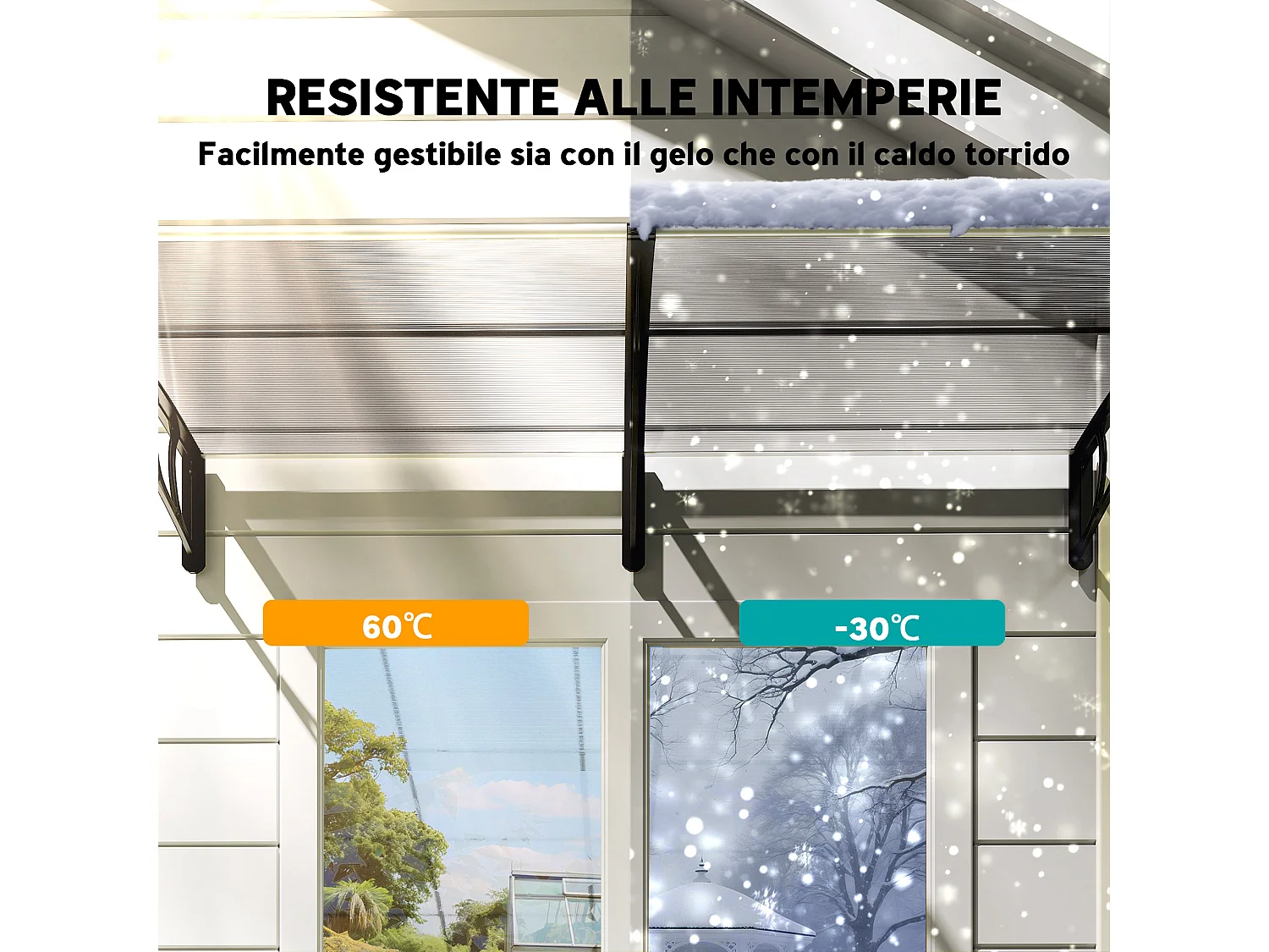 Tettoia esterna con supporto per finestre balconi porte in pp nero