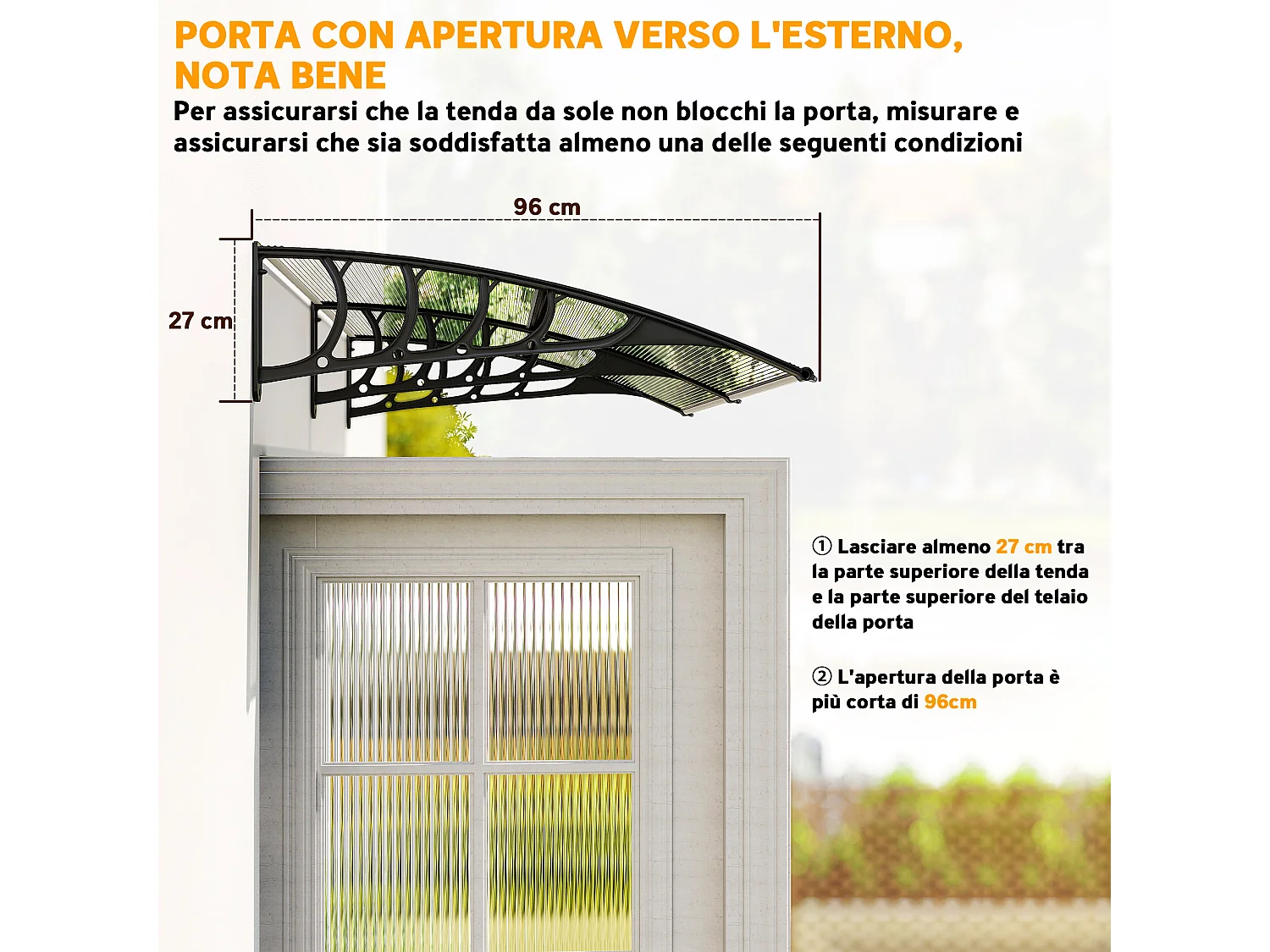 Tettoia esterna con supporto per finestre balconi porte in pp nero