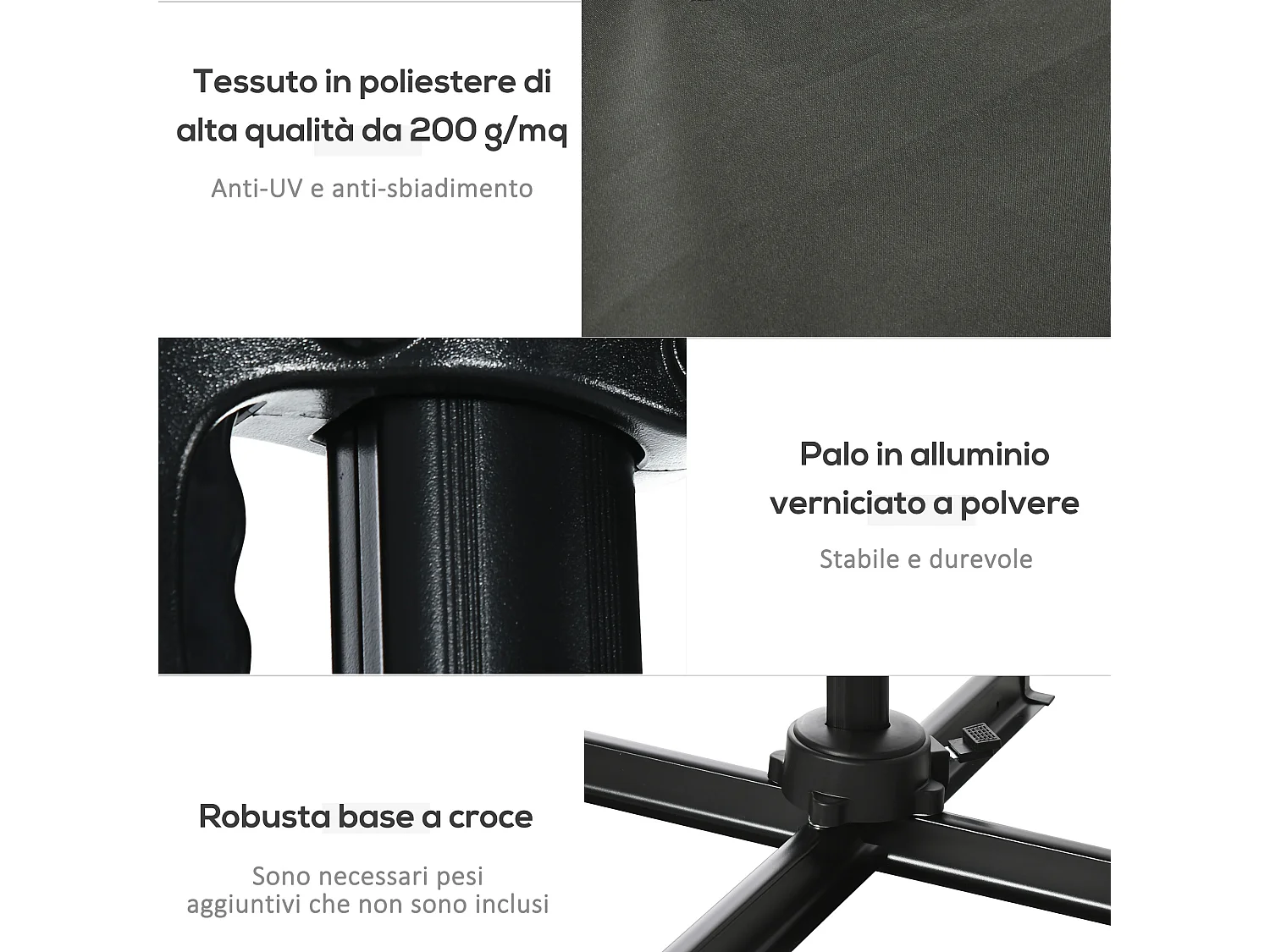 Ombrellone da giardino ad angolazione regolabile su 5 livelli